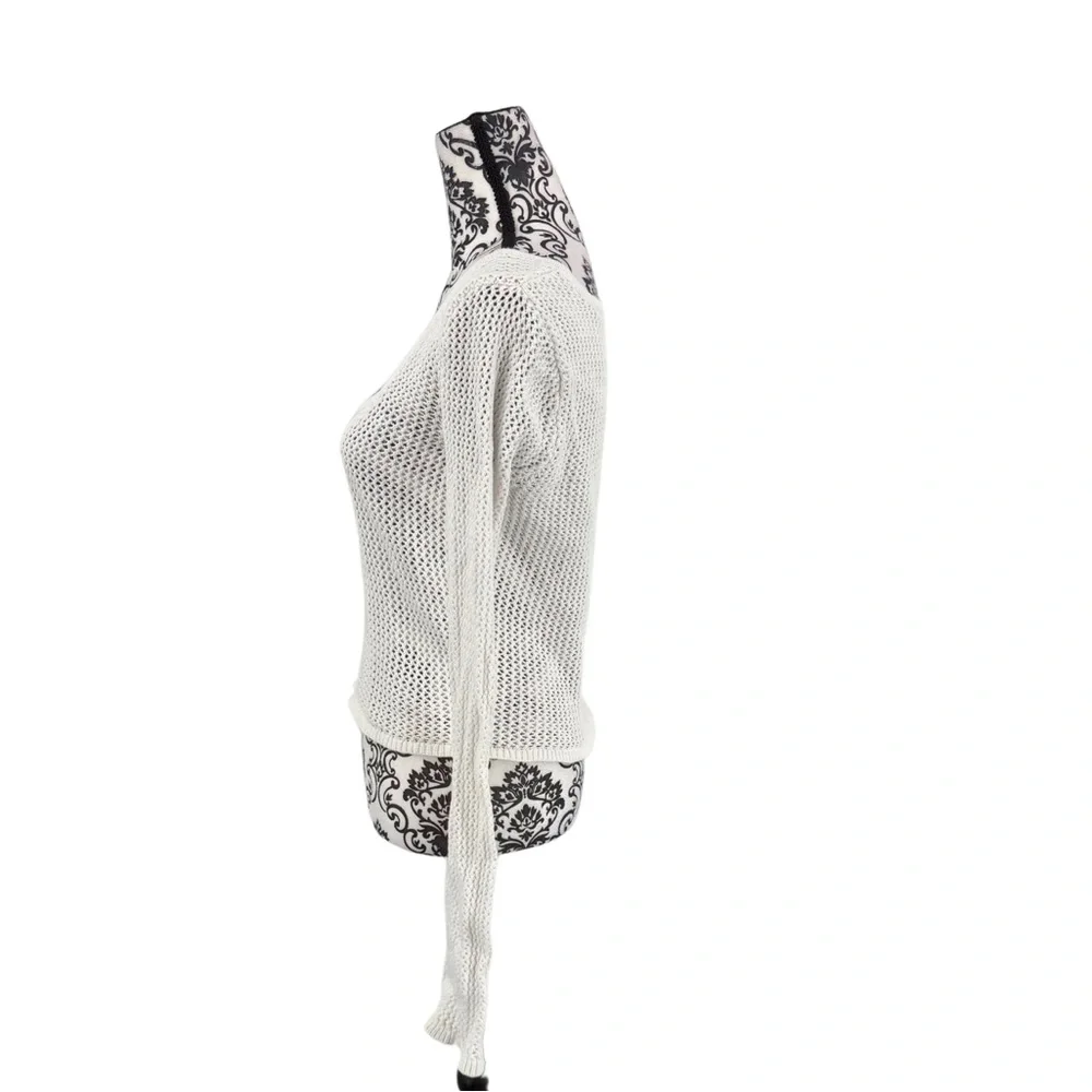Hollister White Sheer Bell Sleeve Net Open Loose Knit Square Neck Blouse, L